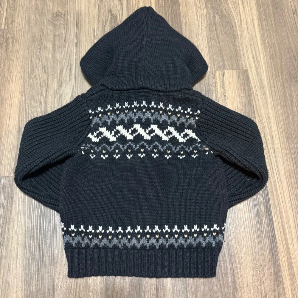 Baby Gap Black Fairisle Cardigan With Fur Lined Hood‎ Size 3T